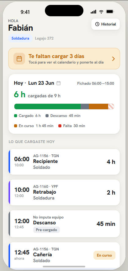 App de carga de horas desde el celular
